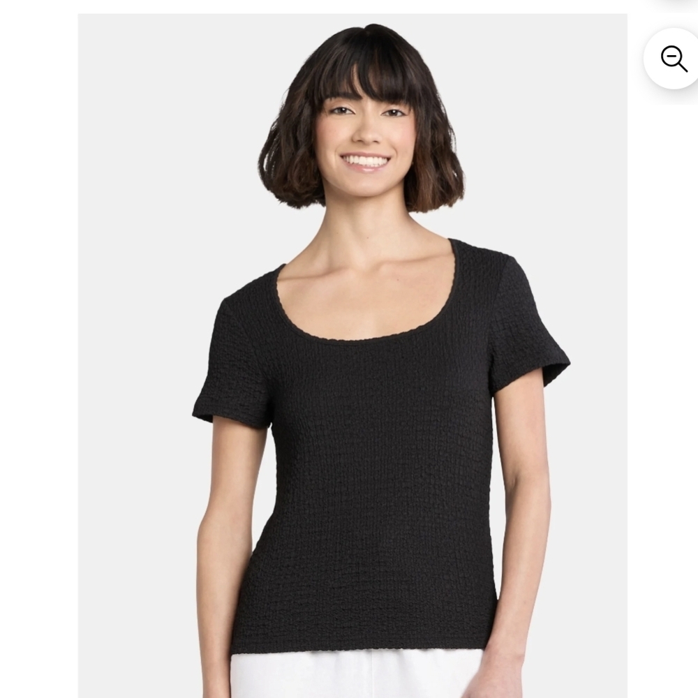 Black Textured Short Sleeve Top